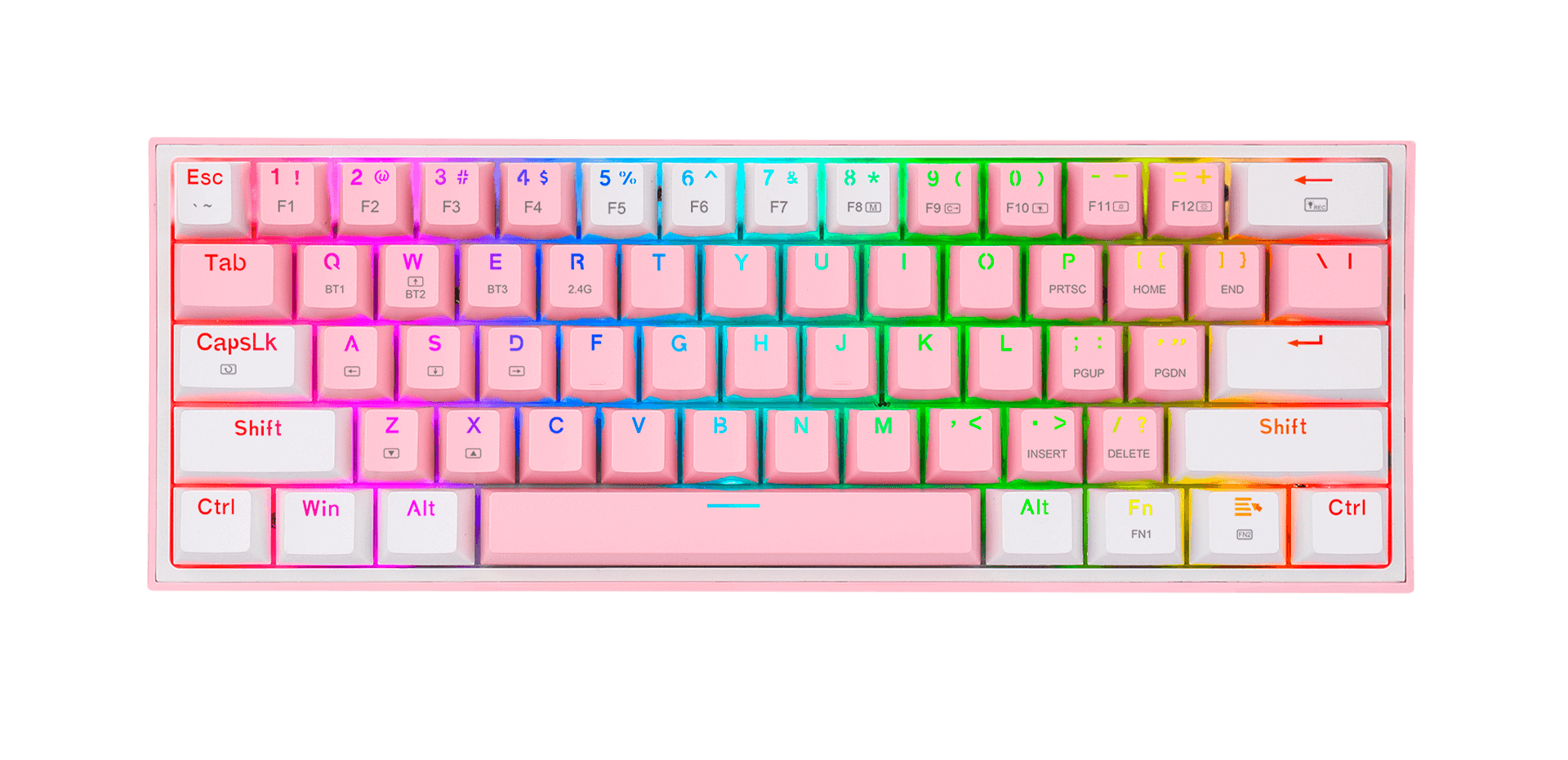 Redragon fizz teclado 60% inalámbrico rosa y blanco
