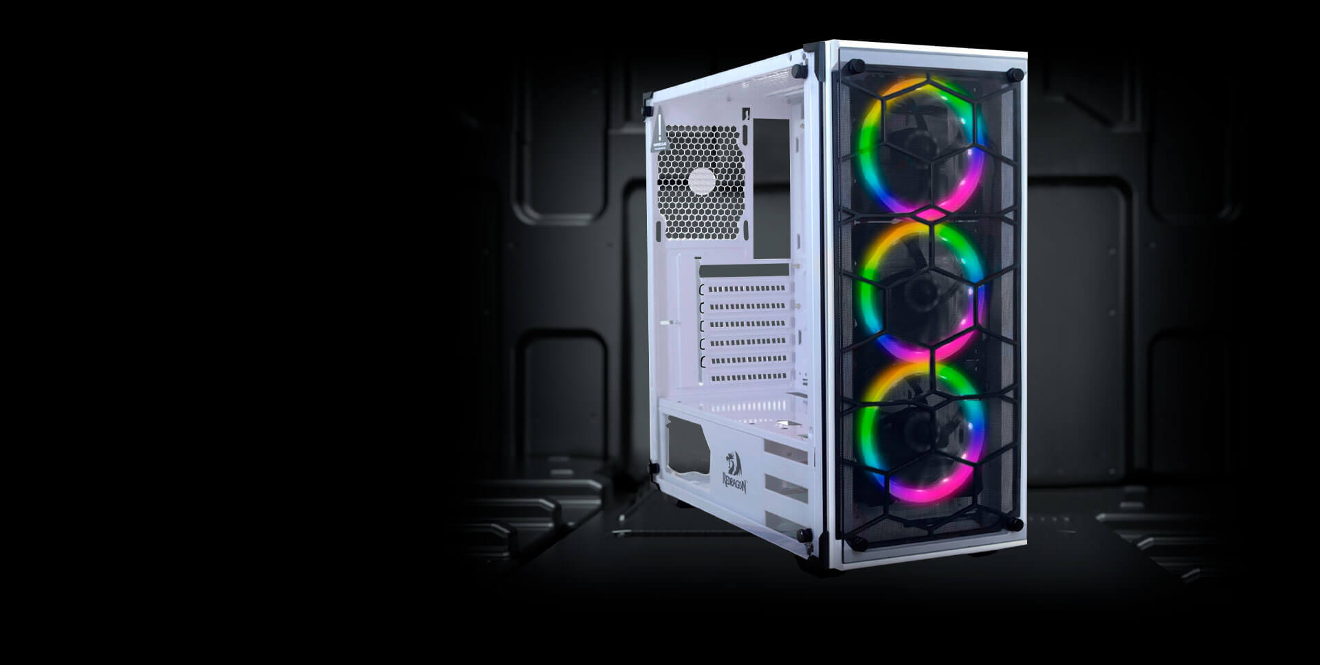 Redragon Wheel Jack GC-606 RGB Gaming PC Case Cabinet, Mid Tower, Glass Front and Side 10 Wheeljack white