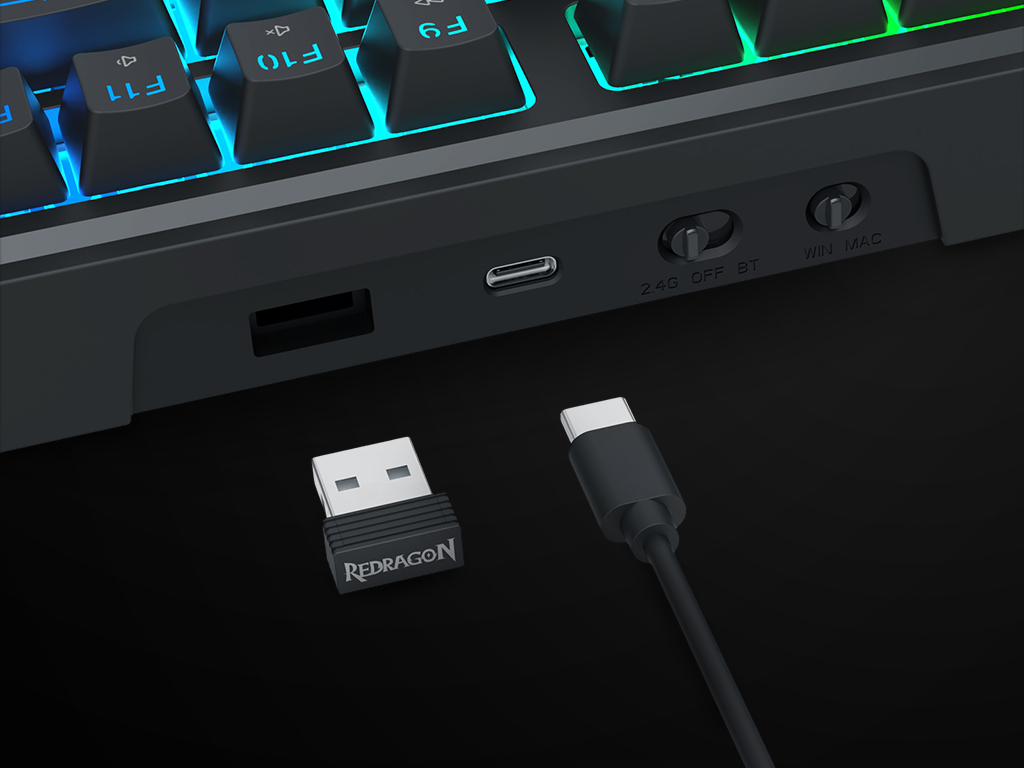 Conectividad del Eisa LCD XL K726RGB-PRO: receptor 2.4 GHz, Bluetooth y cable USB-C